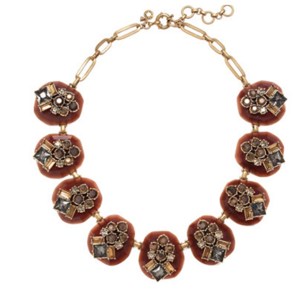 J. Crew Gold Chain Necklace with Brown and Smoky Gem Accents